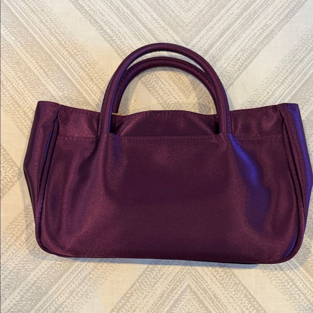 Purple Satin Evening Bag with Matching Wristlet Purse